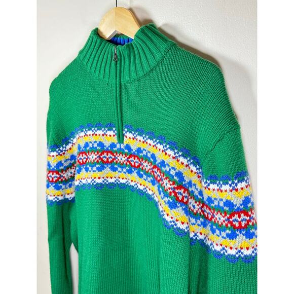 BODEN Men’s Fair Isle Quarter zip Sweater Green wool blend XXL Holiday Christmas - Picture 2 of 7